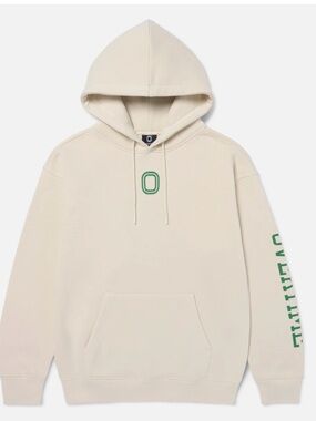 Overtime Cream Pullover Hoodie with Green Logo
